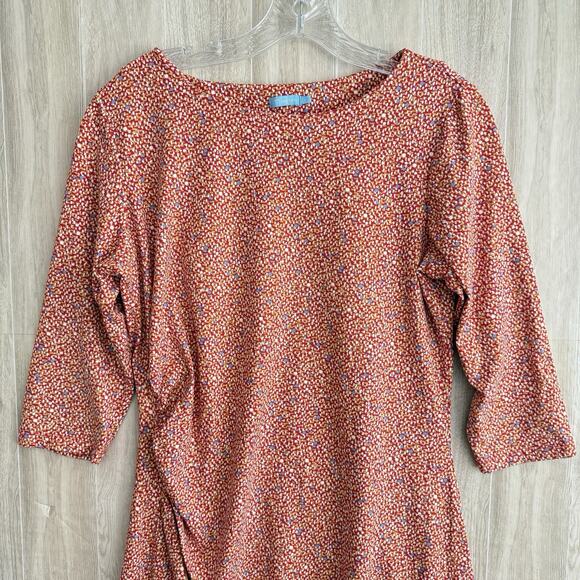 J MCLAUGHLIN Catalina Cloth Sheath Dress Large Multicolor Print Ruched Side Red - Picture 8 of 12